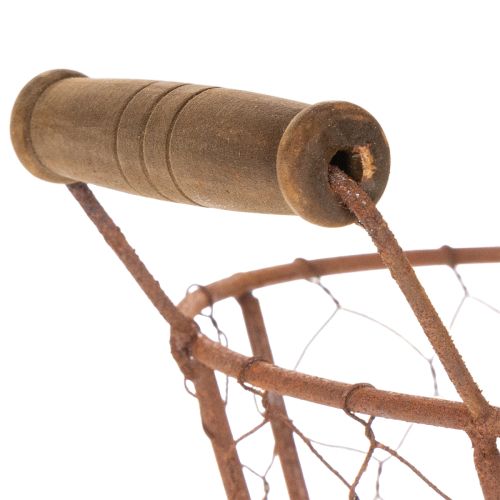 Cestino in filo metallico, cestino in metallo con manico, legno, ruggine, decorativo, Ø18cm | Floristik24.it
