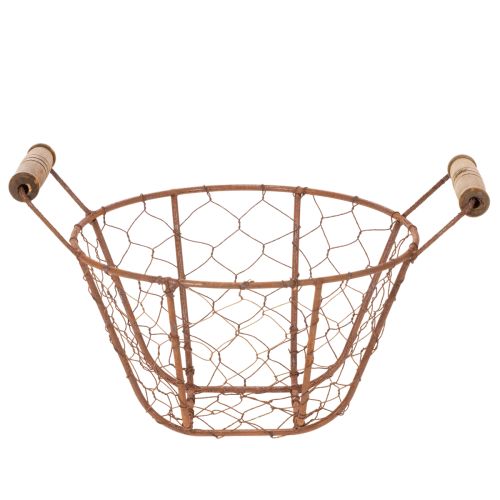 Cestino in filo metallico, cestino in metallo con manico, legno, ruggine, decorativo, Ø18cm | Floristik24.it