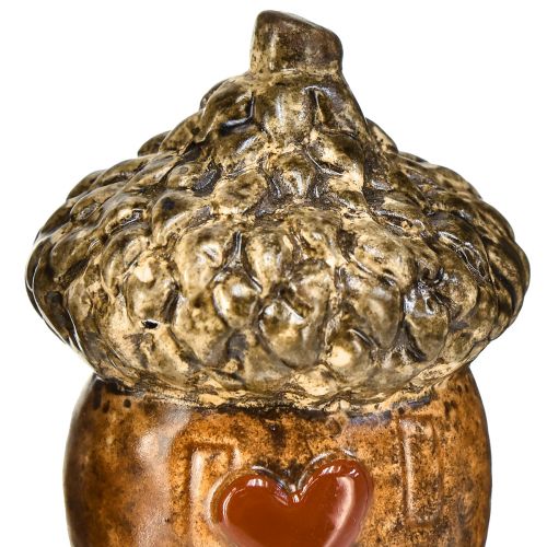 Prodotto Ghiande decorative per casa di ghiande in ceramica con motivo a cuore marrone 6 cm - decorazione da tavola autunnale - 6 pz