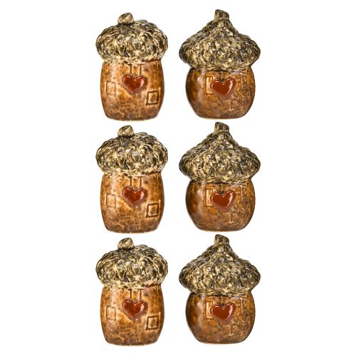 Prodotto Ghiande decorative per casa di ghiande in ceramica con motivo a cuore marrone 6 cm - decorazione da tavola autunnale - 6 pz