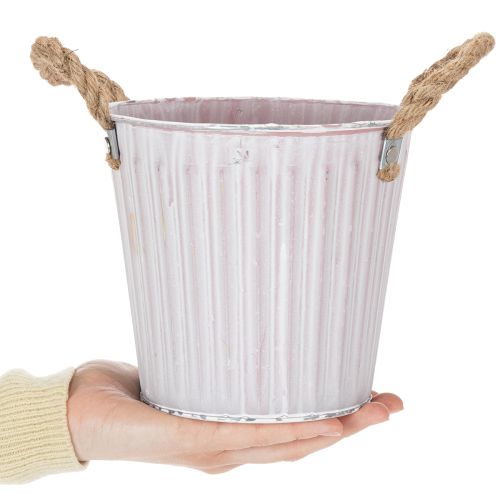 Prodotto Secchio per piantare, fioriera con manici, decorazione in metallo rosa/verde/giallo shabby chic Ø16,5cm H15cm set da 3 pezzi