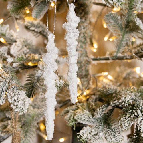 Prodotto Decorazione a forma di ghiacciolo, decorazione per albero di Natale innevato, 14 cm, 4 pezzi
