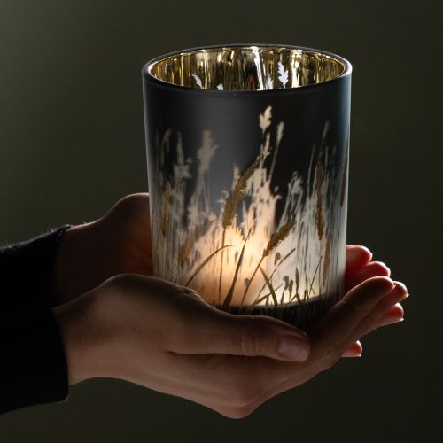 Prodotto Elegante lanterna decorativa con motivo erba per accenti accoglienti, 12,5 cm, 2 pezzi.