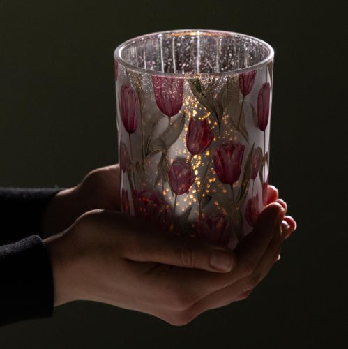 Prodotto Elegante lanterna con motivo a tulipano per una suggestiva decorazione primaverile, 12,5 cm, 2 pezzi.