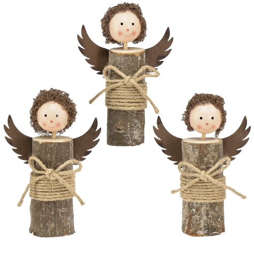 Floristik24 Angelo con riccioli decorazione in legno Natale naturale H15cm 3 pz