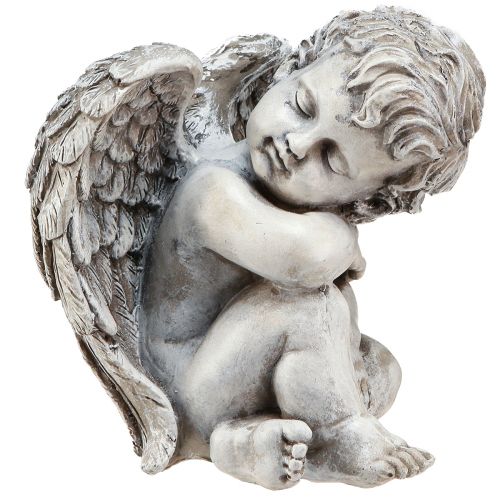 Floristik24 Figura decorativa angelo seduto decorazione tomba in poliresina grigia H18 cm
