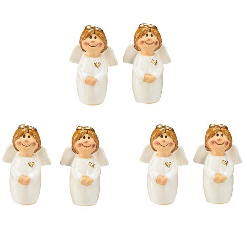 Prodotto Adorabile angelo in ceramica con accenti dorati bianchi 7 cm - idea regalo e decorazione amorevole - 6 pz