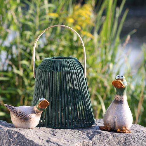 Floristik24 Anatre decorative in ceramica marrone verde drago seduto H17,5 cm 2 pz