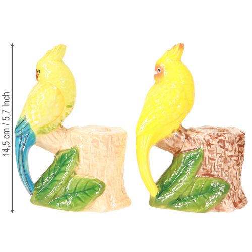 Prodotto Portacandele esotico in ceramica uccelli dipinti a mano H14,5cm 2 pz