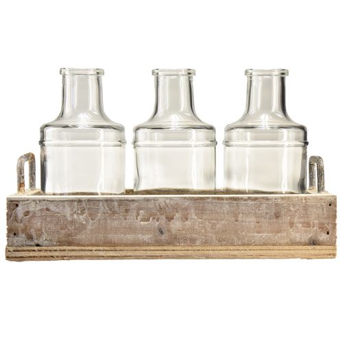 Prodotto Bottiglia decorativa in vetro con vassoio in legno vintage 24x9,5x14cm