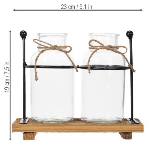 Vaso decorativo a forma di bottiglia, in vetro e legno, 23x12x19,5 cm, 2 pezzi | Floristik24.it