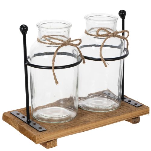 Vaso decorativo a forma di bottiglia, in vetro e legno, 23x12x19,5 cm, 2 pezzi acquistare | Floristik24.it