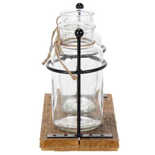 Vaso decorativo a forma di bottiglia, in vetro e legno, 23x12x19,5 cm, 2 pezzi | Floristik24.it