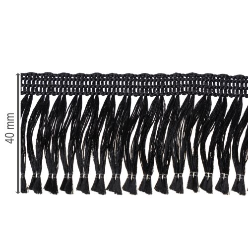 Prodotto Nastro nero sfrangiato 4 cm, passamaneria a cordoncino, lurex decorativo sfrangiato 25 m