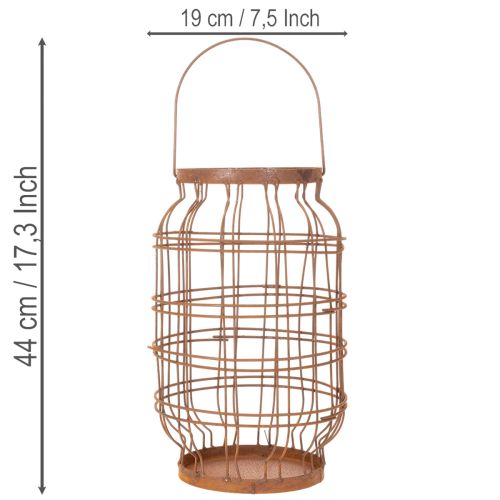 Lanterna da giardino, in metallo, finitura arrugginita, con manico, stile vintage, Ø19,5 cm | Floristik24.it