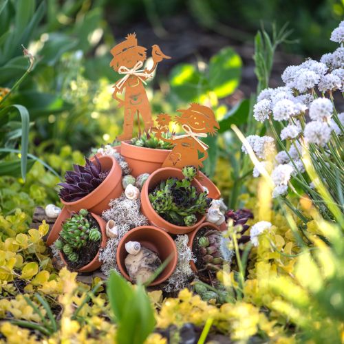Floristik24 Paletto da giardino effetto ruggine, decorazione da giardino per bambina e bambino, 4 pezzi