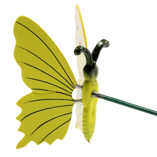 Floristik24 Farfalla su bastone 17 cm gialla