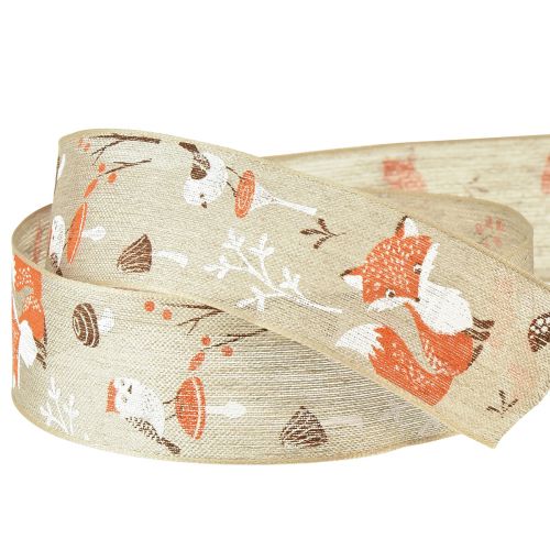 Prodotto Nastro regalo autunnale con volpe e funghi lino grigio 40mm 15m