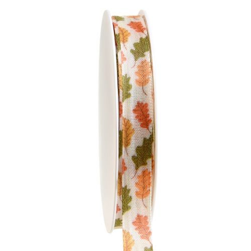 Prodotto Nastro regalo nastro in tessuto autunnale con foglie di quercia crema 15 mm 18 m