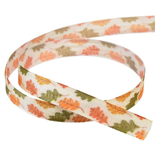 Prodotto Nastro regalo nastro in tessuto autunnale con foglie di quercia crema 15 mm 18 m
