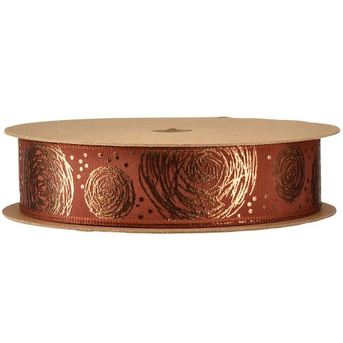 Prodotto Nastro regalo con nastro decorativo rose dorate rosso marrone 25 mm 15 m