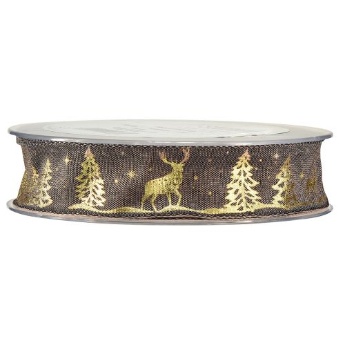 Prodotto Nastro regalo Natale cervo marrone dorato L25mm L15m