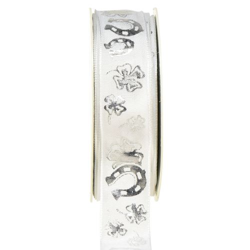 Floristik24 Nastro regalo nastro decorativo argento bianco Capodanno 25 mm 18 m