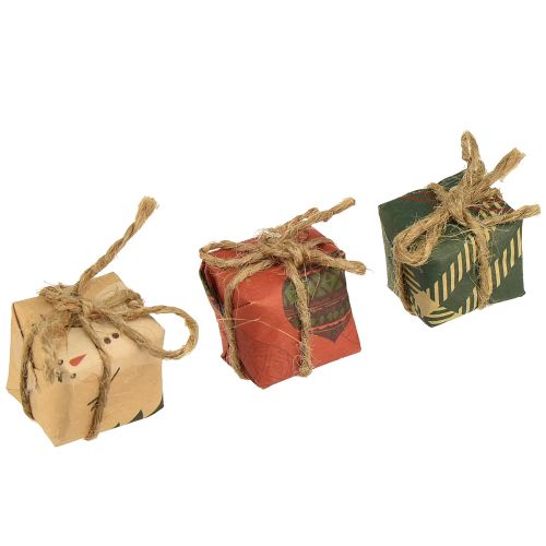 Mini set scatole regalo in carta, rosso-verde-naturale, 2,5x3 cm 18 pezzi - Decorazione natalizia
