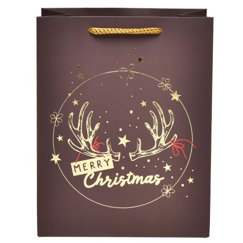 Floristik24 Sacchetto regalo di Natale con corna di cervo marrone/oro 18x10x23cm 2 pezzi