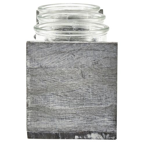 Prodotto Contenitore rustico in vetro su supporto in legno grigio e bianco - 27,5x9x11 cm - Soluzione versatile per riporre e decorare