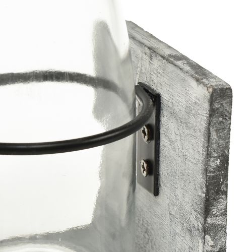 Prodotto Vaso in vetro con supporto in legno grigio, 9,5x8x20 cm - Decorazione rustica con 4 bottiglie