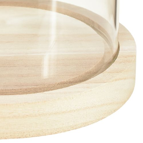 Prodotto Campana in vetro con architrave in vetro con base in legno chiaro Ø14cm H28,5cm