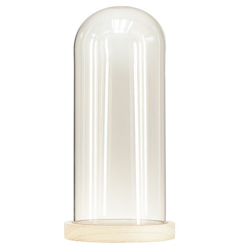 Prodotto Campana in vetro con architrave in vetro con base in legno chiaro Ø14cm H28,5cm