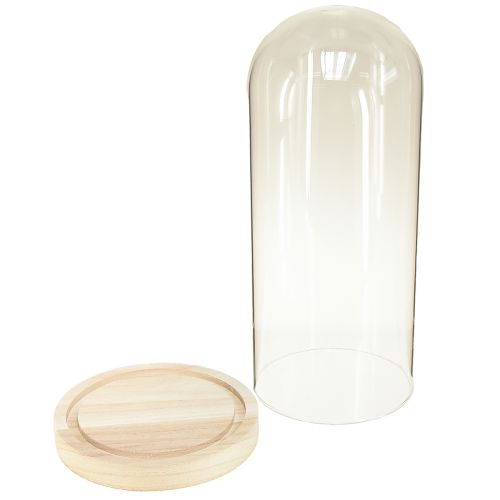 Prodotto Campana in vetro con architrave in vetro con base in legno chiaro Ø14cm H28,5cm