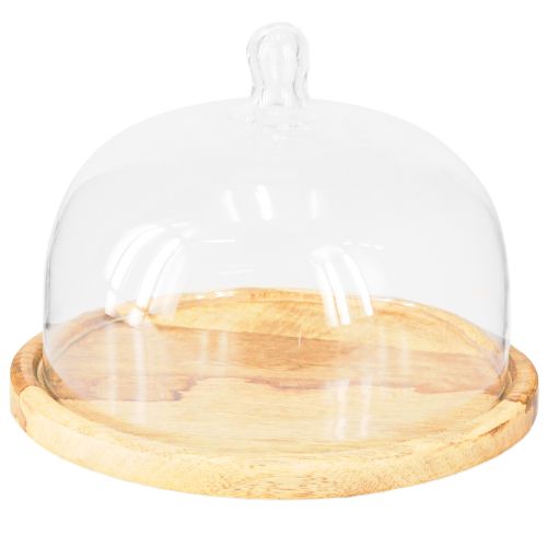 Prodotto Campana in vetro con decorazione in piatto di legno campana per formaggio Ø22cm H16.5cm