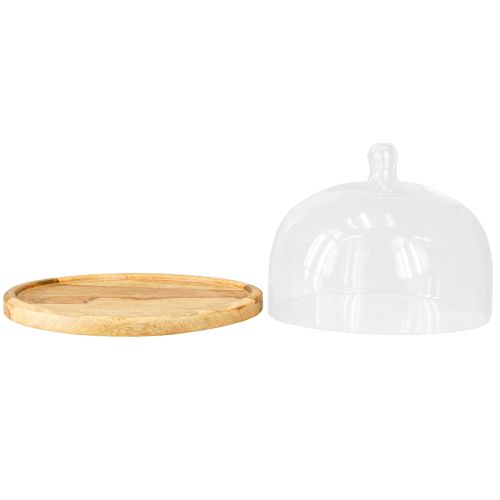 Prodotto Campana in vetro con decorazione in piatto di legno campana per formaggio Ø22cm H16.5cm