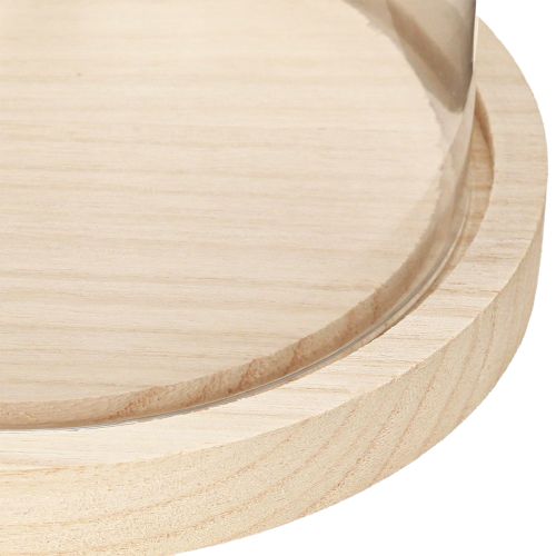 Prodotto Campana di vetro su vassoio di legno, barattolo di vetro, trasparente, naturale, Ø17cm, H24cm