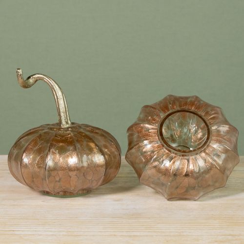 Prodotto Decorazione da tavolo a forma di zucca in vetro, zucca autunnale, vetro e metallo, altezza 14 cm, 2 pezzi