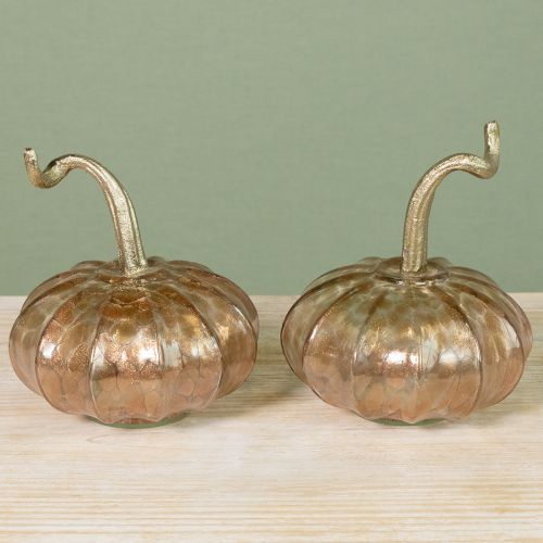 Prodotto Decorazione da tavolo a forma di zucca in vetro, zucca autunnale, vetro e metallo, altezza 14 cm, 2 pezzi