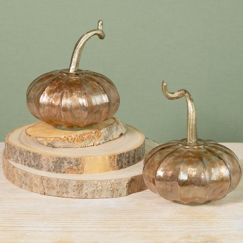 Prodotto Decorazione da tavolo a forma di zucca in vetro, zucca autunnale in vetro e metallo H14cm, 2 pezzi