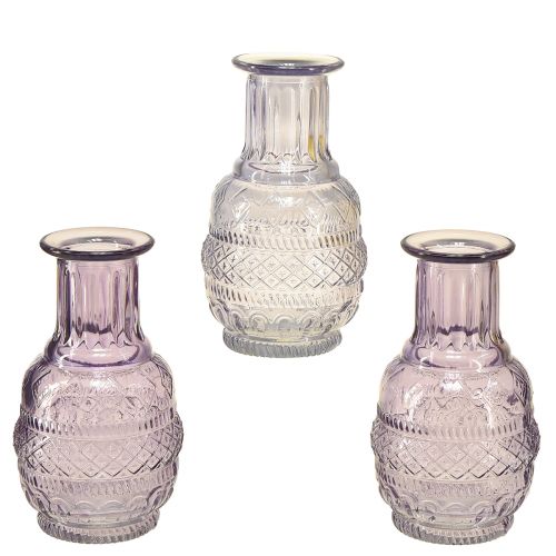 Floristik24 Vasi di vetro mini vasi viola chiaro viola stile retrò H13cm 3 pezzi
