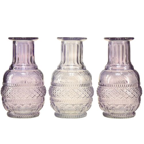 Floristik24 Vasi di vetro mini vasi viola chiaro viola stile retrò H13cm 3 pezzi