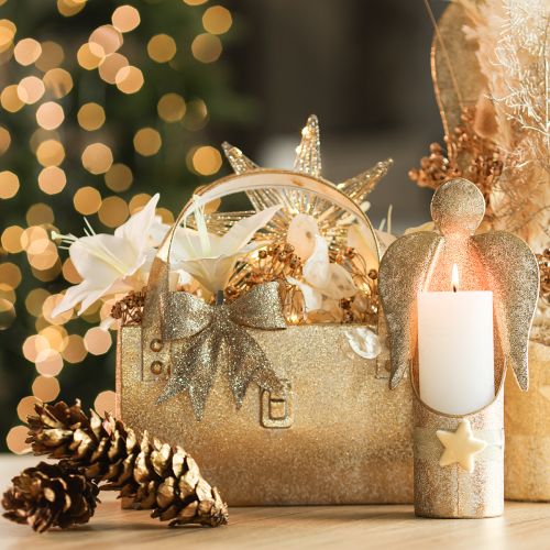 Fiocco glitterato, fiocco decorativo, oro con clip, 11 cm, 4 pezzi | Floristik24.it