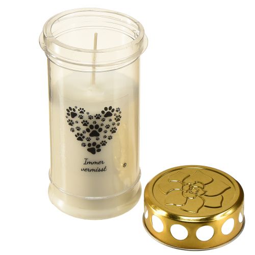 Prodotto Candela funebre a forma di cuore di cane, realizzata con zampe di cane in oro bianco Ø7cm H16,5cm