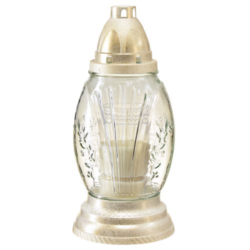 Floristik24 Vaso in vetro leggero per tomba lanterna per tomba retrò oro bianco trasparente Ø11cm H26,5cm