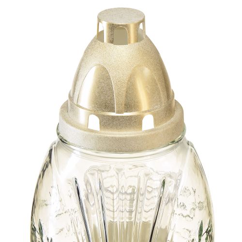 Floristik24 Vaso in vetro leggero per tomba lanterna per tomba retrò oro bianco trasparente Ø11cm H26,5cm