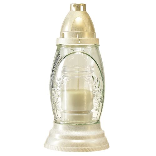 Floristik24 Vaso in vetro leggero per tomba lanterna per tomba retrò oro bianco trasparente Ø11cm H26,5cm