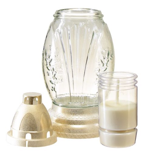 Prodotto Vaso in vetro leggero per tomba lanterna per tomba retrò oro bianco trasparente Ø11cm H26,5cm