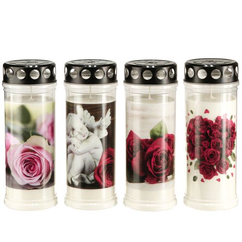 Prodotto Candele per tomba, candele a olio per lutto, rose Ø7,5cm H20,5cm 6 pezzi