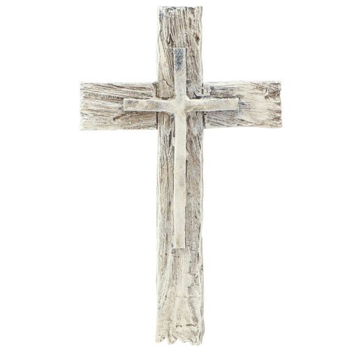 Floristik24 Decorazione tombale croce rustica grigia bianca poliresina cm 12×7 6 pz